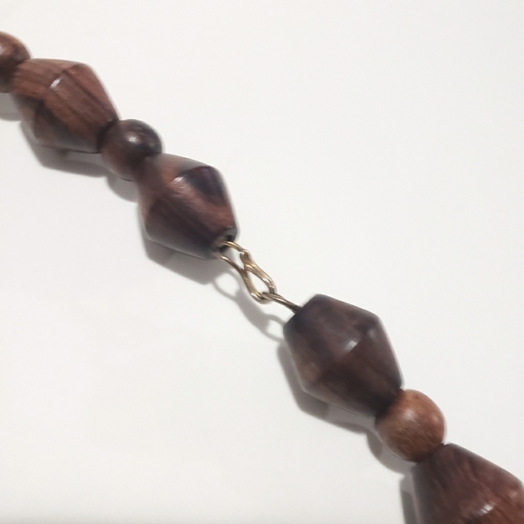 Vintage Chunky Wooden and Brass Statement Necklace - Picture 9 of 12